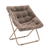 BEZT Cozy Chair Square Folding Faux Fur Saucer Chair for Bedroom Dorm Garden Courtyard Foldable Metal Frame Oversized Large Comfy Furry Padded Soft Lounge Lazy Cozy Moon Chair for Adults,Beige