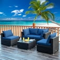 thumbnail image 4 of Patiojoy 5PCS Rattan Patio Furniture Set Cushioned Sofa Chair Coffee Table Set Easy Assemble Navy, 4 of 9