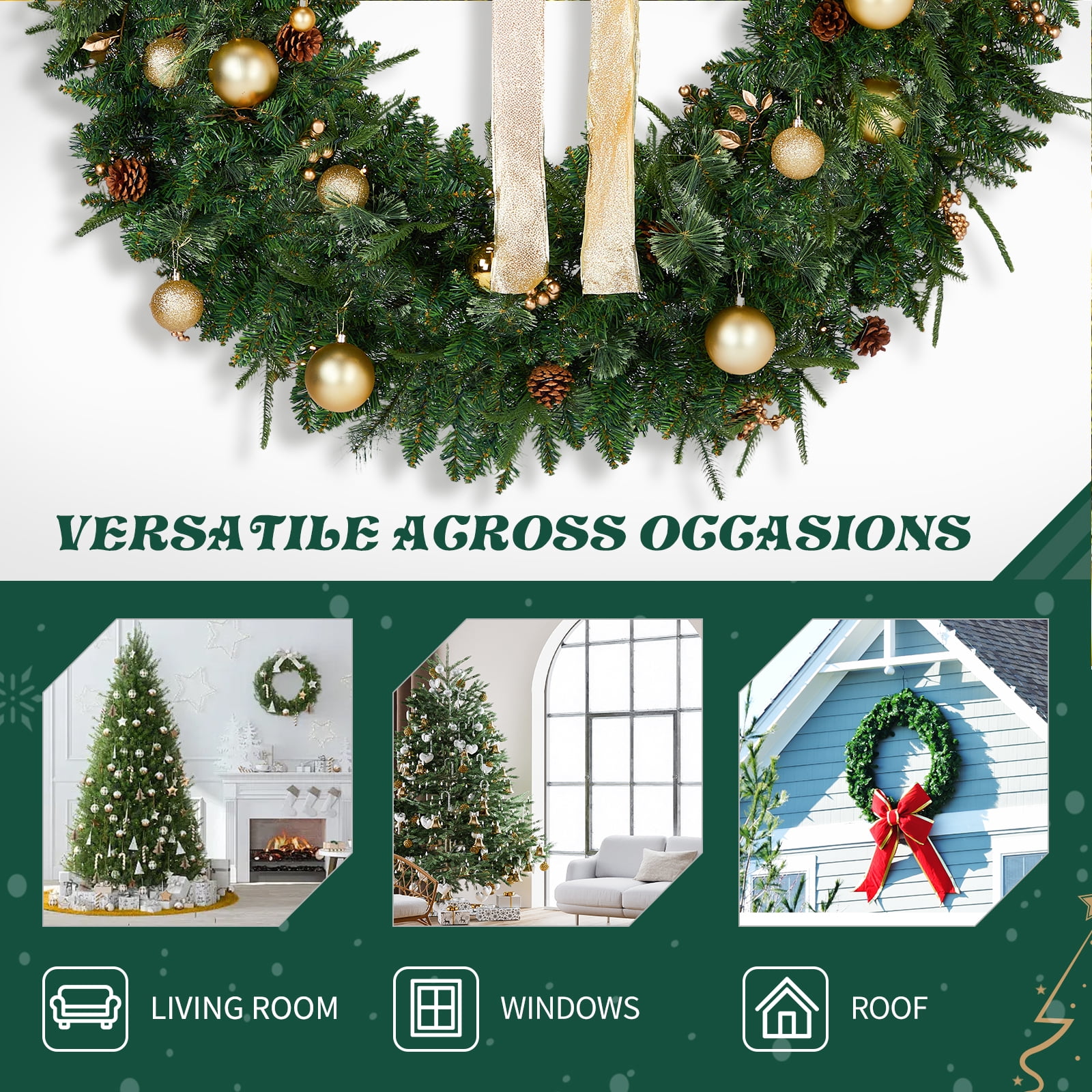 48in Pre-Lit Christmas Wreath with Remote Control 8 Modes and DIY Ornaments