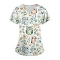 thumbnail image 5 of Scrubs for Women Plus Size Stretch Short Sleeve V Neck Cute Animal Pattern Nurse Tops Working Uniform Nursing Top with Pockets 05-White 3XL, 5 of 5