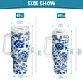 thumbnail image 3 of Blue and White Porcelain Floral Tumbler with Handle and Straw Lid 40 oz Insulated Vacuum Water Bottle Stainless Steel Travel Cup, 3 of 9