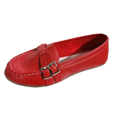 Sngxgn Shoes for Women Flats Nurse Lightweight Boat Shoes Comfort Ladies Work Round Toe Moccasins Loafers(Red 8)