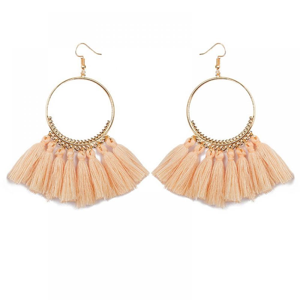 Tassel Hoop Earring Statement Thread Dangle Earrings Stylish Long Fringe Drop Earrings Lightweight Long Swingy French Hook Earrings for Women Girls