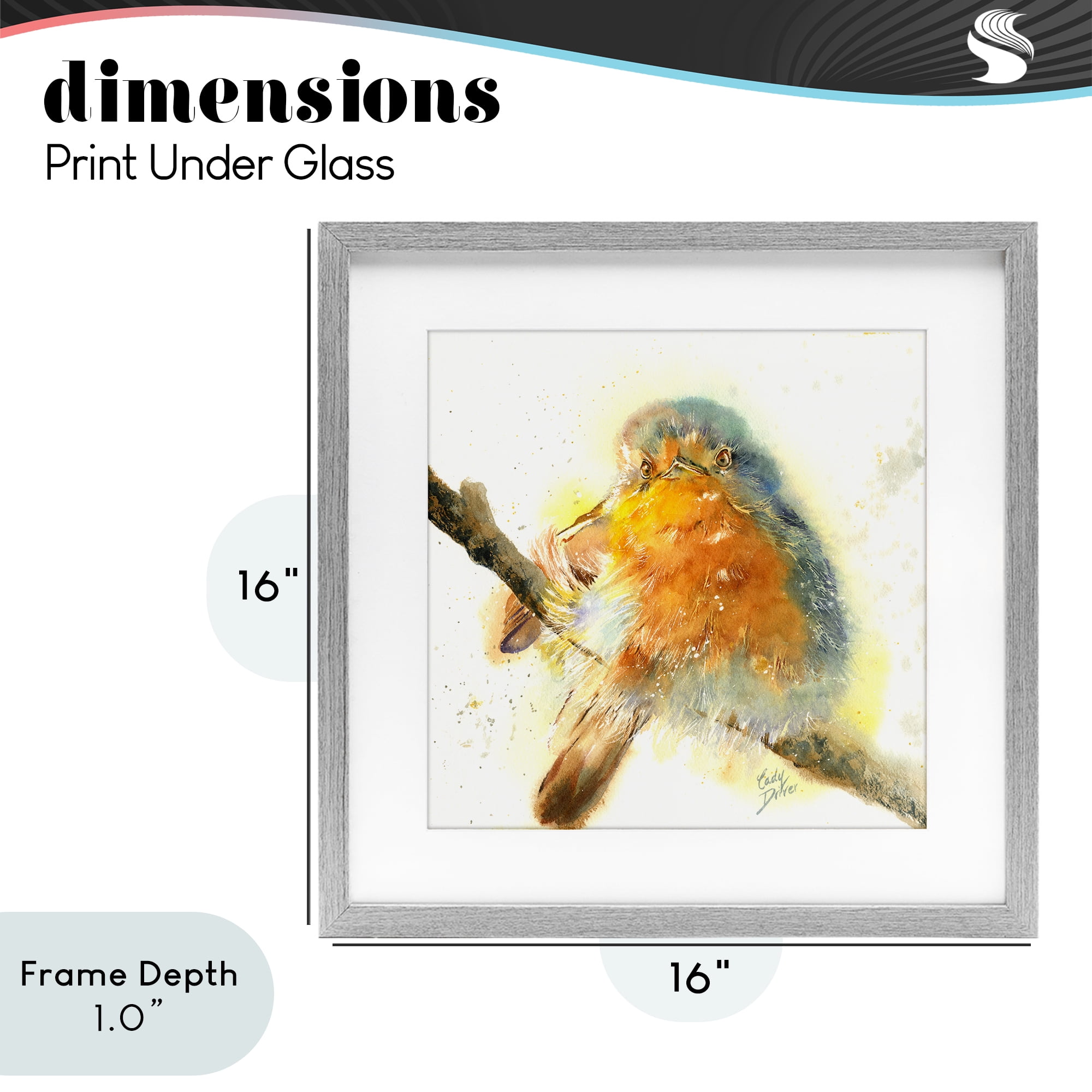 Stupell Industries Seated Songbird Watercolor Gray Framed Print Under Glass, design by Cady Driver
