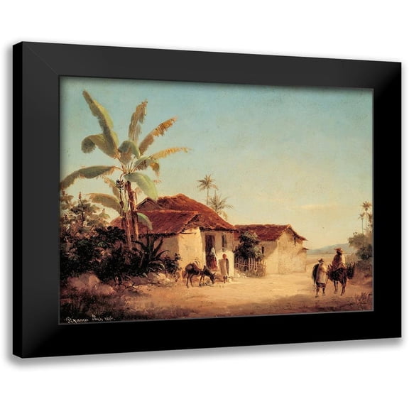 Pissarro, Camille 14x12 Black Modern Framed Museum Art Print Titled - Landscape with Farmhouses and Palm Trees