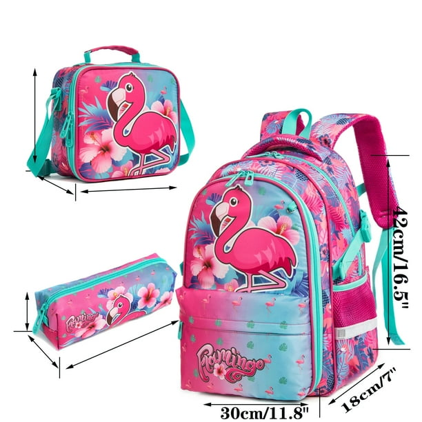 Girls Backpack for Pupil Teenager Flamingo Side Open Backpack Lunch Bag and Pen Bag Bodega Aurrera en linea