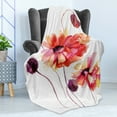 thumbnail image 4 of Floral Soft Flannel Fleece Throw Blanket, Watercolor Painting Poppy Flowers and Buds Spring Nature Design, Cozy Plush for Indoor and Outdoor Use, 50" x 60", Peach Scarlet Purple, by Ambesonne, 4 of 5
