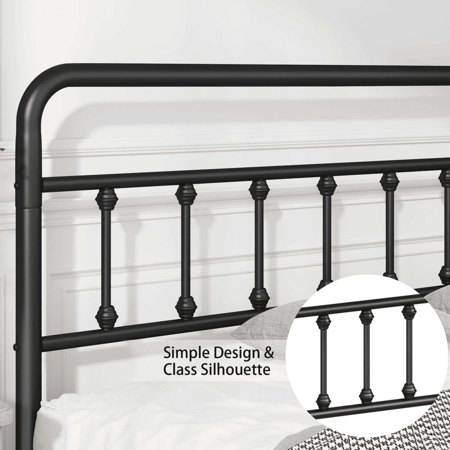 Youmumeub Queen Size Metal Platform Bed Frame with Headboard, Reinforced Sturdy Structure, Noise-Free, Ample Under Bed Storage, No Box Spring Needed, Black