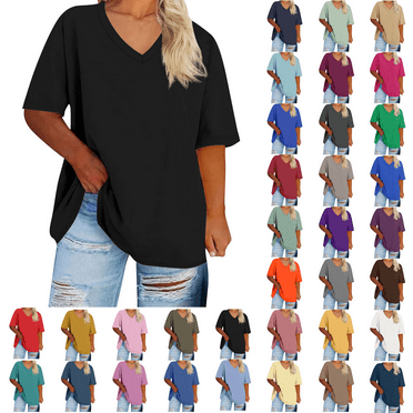 Womens Summer V-Neck T-Shirt Short Sleeve Shirts for Women Tunic Tops Blouse Shirts