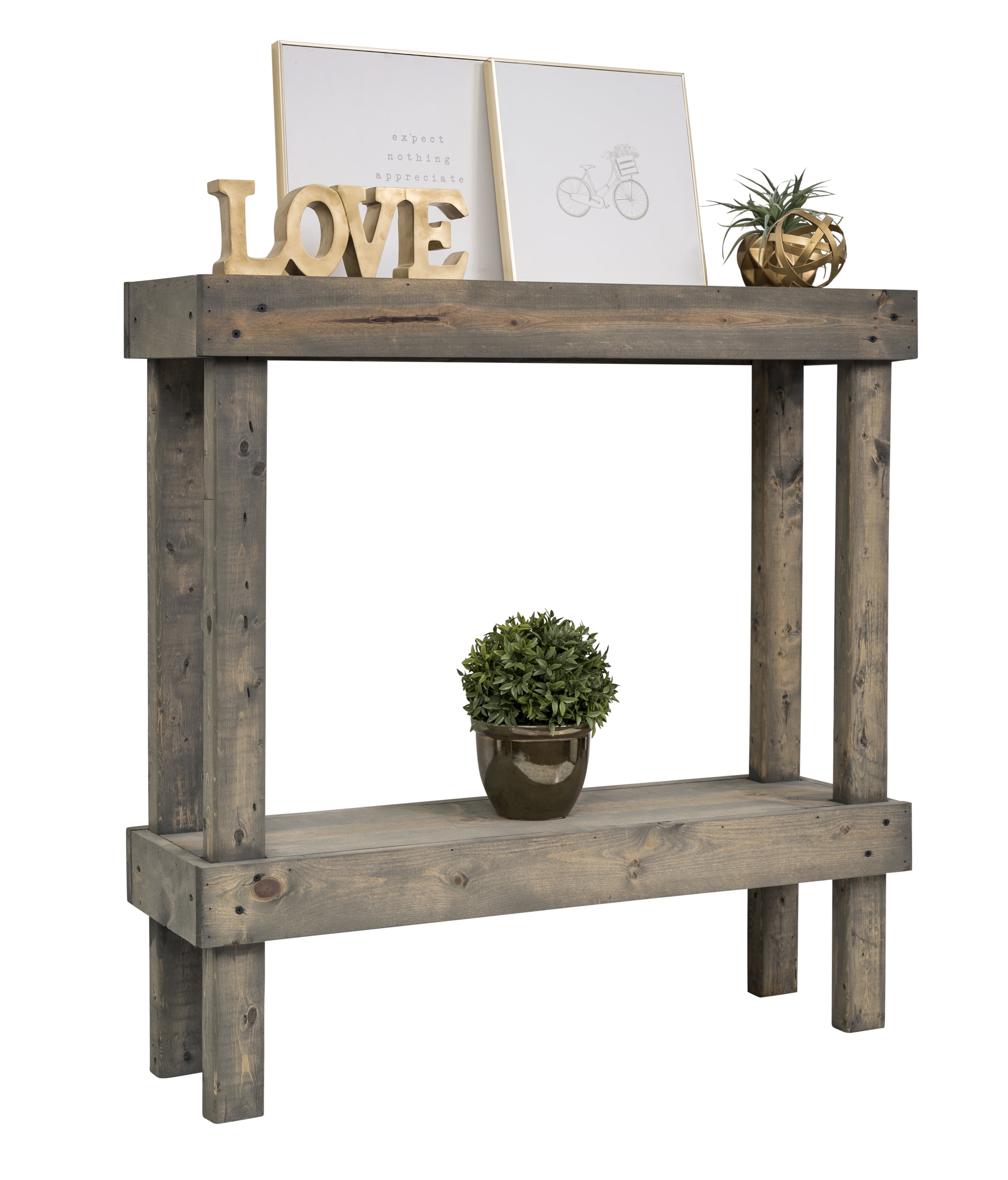 Woven Paths Small Rustic Luxe Wooden Sofa Table, Gray