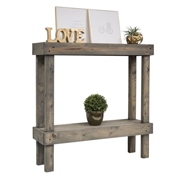 Woven Paths Small Rustic Luxe Wooden Sofa Table, Gray