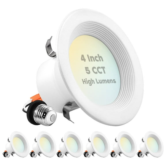 Luxrite 4 inch LED Recessed Can Lights, 14W=75W, 5 Color Options 2700K-5000K, 950 Lumens, Dimmable, Wet Rated, IC Rated, Baffle 6-Pack