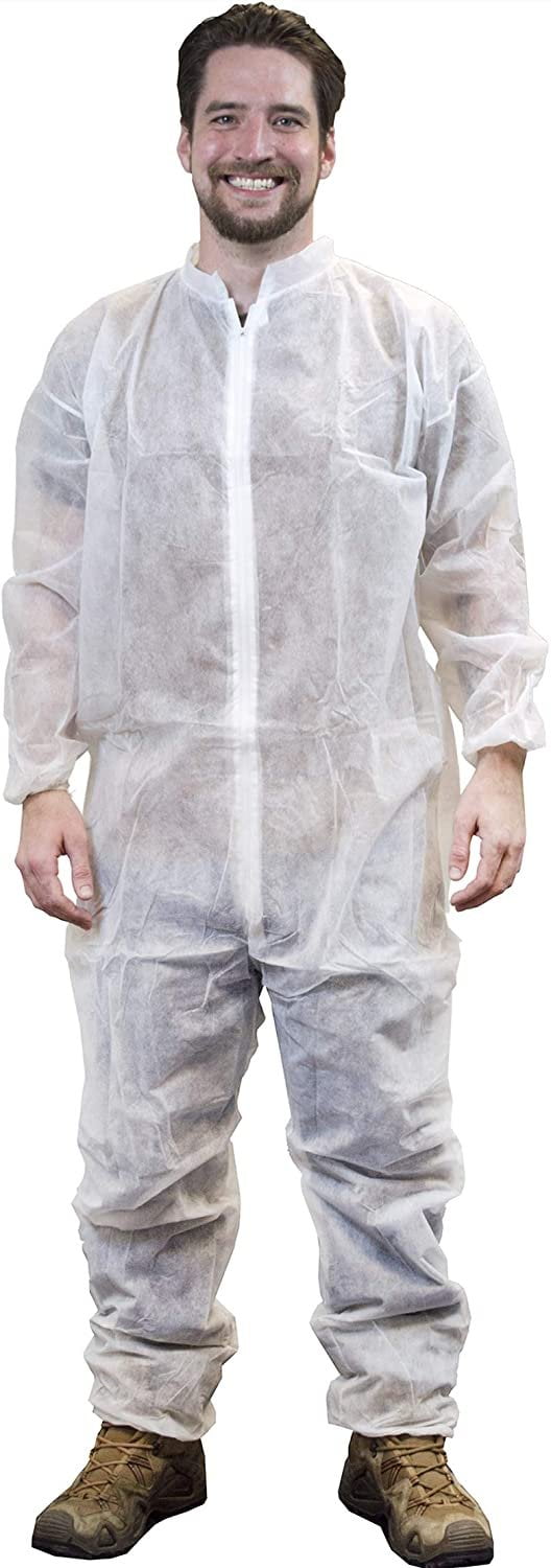 Disposable Coveralls. Pack of 25 White Adult Coveralls XLarge. 100