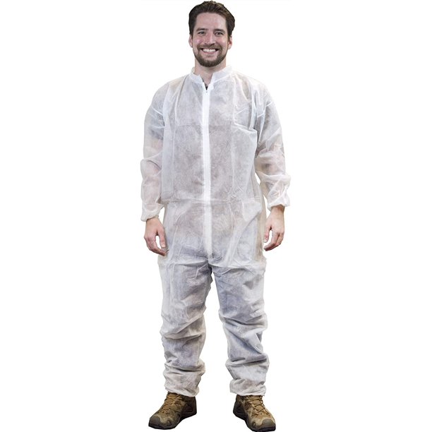 Disposable Coveralls. Pack of 25 White Adult Coveralls XLarge. 100