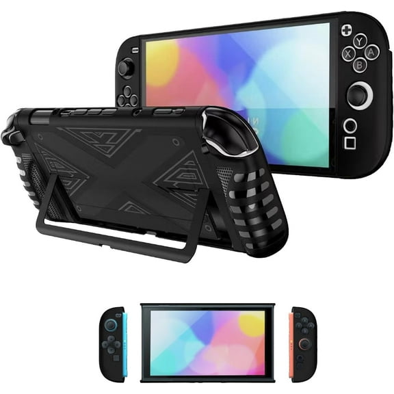 Protective Case for N Switch 2, Slim TPU Case Cover for Console and Grip, Detachable Controller Grips,Anti-Scratch Shockproof Case for Handheld & Docking Mode,Black