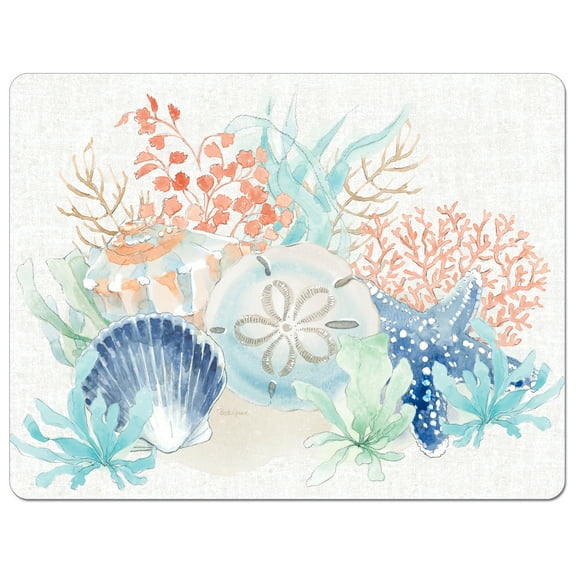 Cut N' Funnel "Sea Plants & Shells" Designer Flexible Plastic Cutting Board Mat 15" x 11.5"