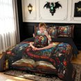 thumbnail image 3 of meiyoeat Fairy Dragon Full Size Bedding Sets for Girls Boys Girls, Castle Animal Full Size Bed in a Bag, Red Gold, Black Reversible, 7 Pieces, 3 of 5
