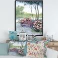 thumbnail image 2 of Bench In Park By The Pions Flowers Bushes 12 in x 20 in Framed Painting Canvas Art Print, by Designart, 2 of 5