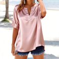 thumbnail image 2 of Tiweut Women Short Sleeve Shirts Satin Silk V Neck Loose Button Down Solid Color Tops, 2 of 4