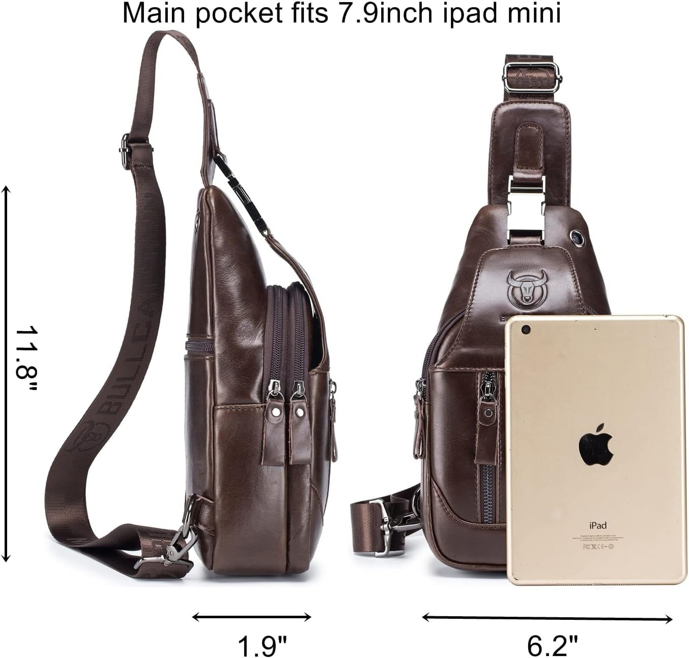 BULLCAPTAIN Genuine Leather Sling Bag Men's Crossbody Chest Backpack Vintage Daypack