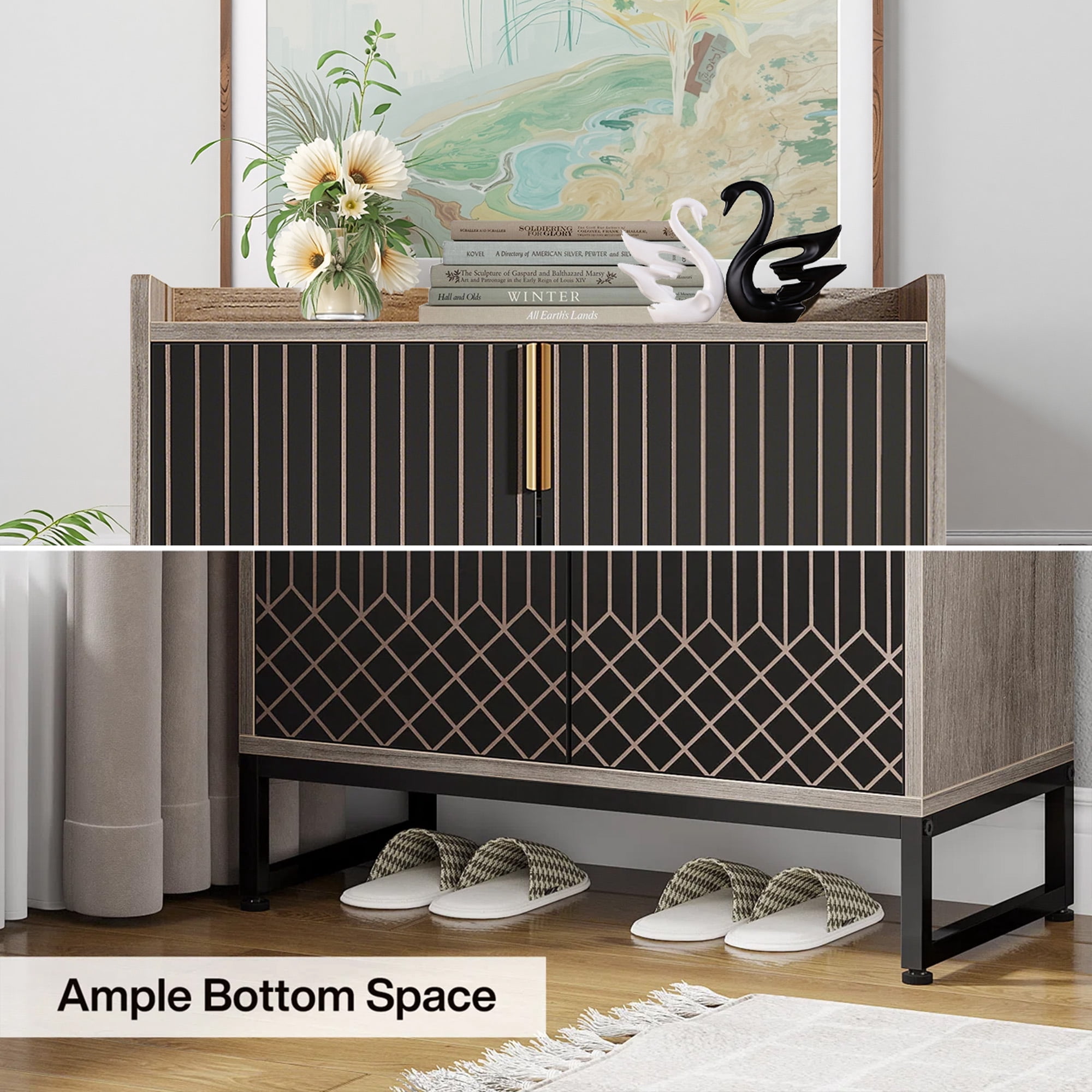 MAYEERTY Wooden Shoe Storage Cabinet with 2 Doors Dustproof Design for Entryway Hallway