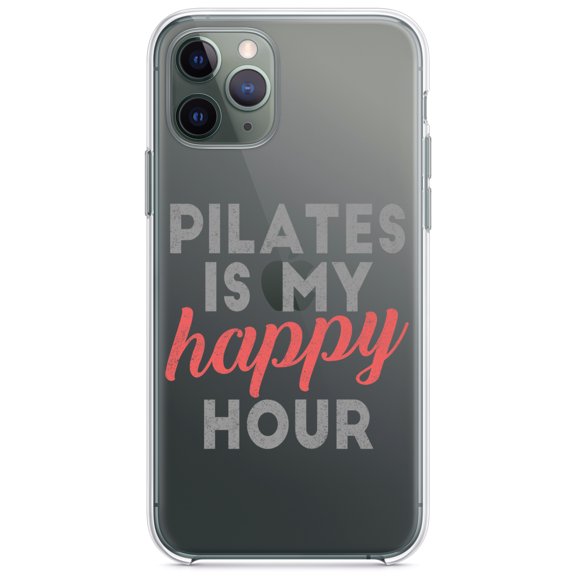 DistinctInk Clear Shockproof Hybrid Case for iPhone 11 (6.1" Screen) - TPU Bumper Acrylic Back Tempered Glass Screen Protector - Pilates is My Happy Hour