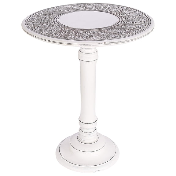 The Wooden Town Antique White Round Coffee Table – 18x22 Wood Accent Side Table for Living Room, End Table for Books & Plants, Small Altar Table