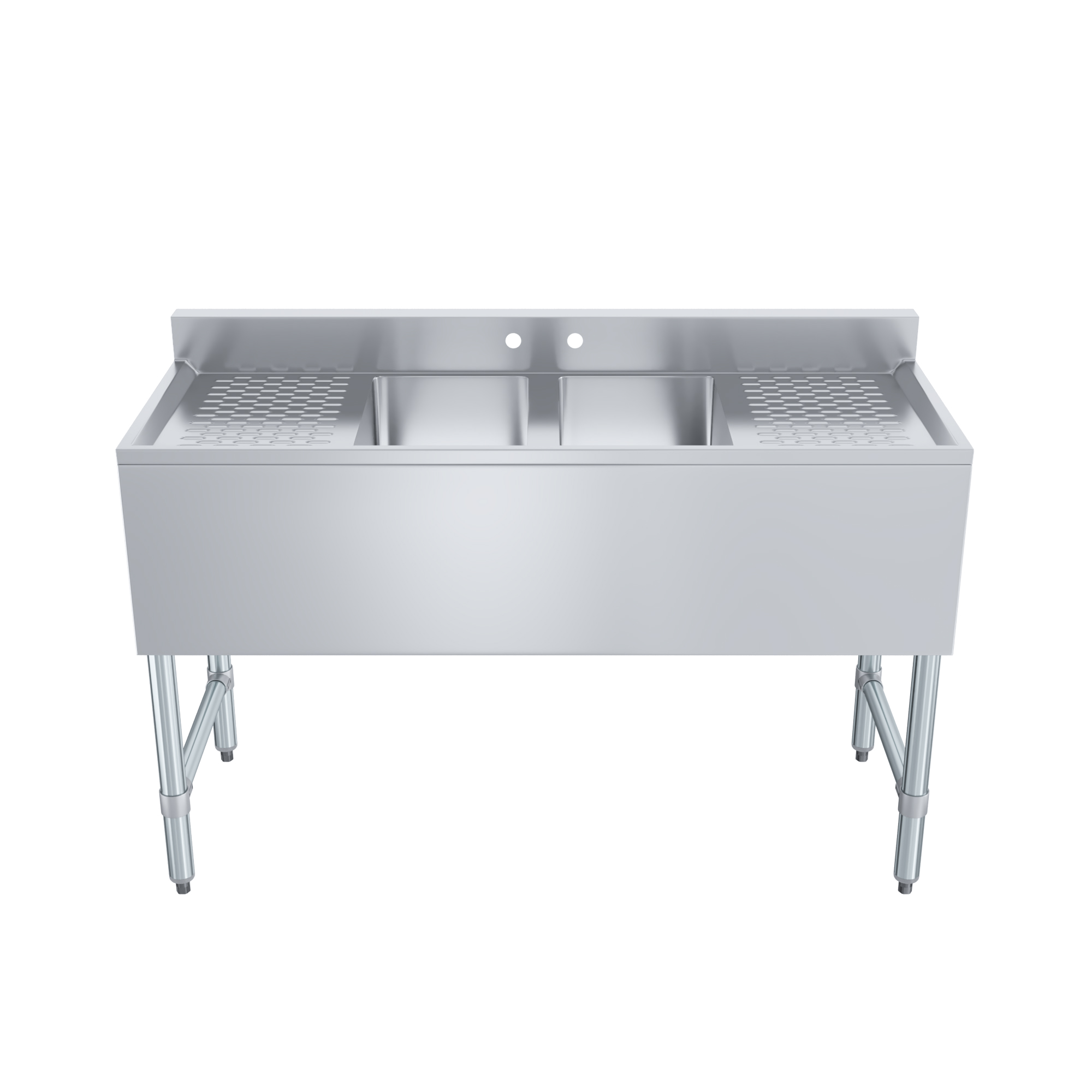 AmGood 48 in. x 19 in. Two Compartment Under Bar Sink With Two Drainboards | Stainless Steel Commercial Two Bowls Underbar Sink NSF.