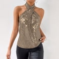 thumbnail image 2 of Laqbezok Chic Halter Criss Cross Sequin Tank Top, Women's Sparkly Sleeveless Party Camisole, Shiny Night Out Outfit, 2 of 7