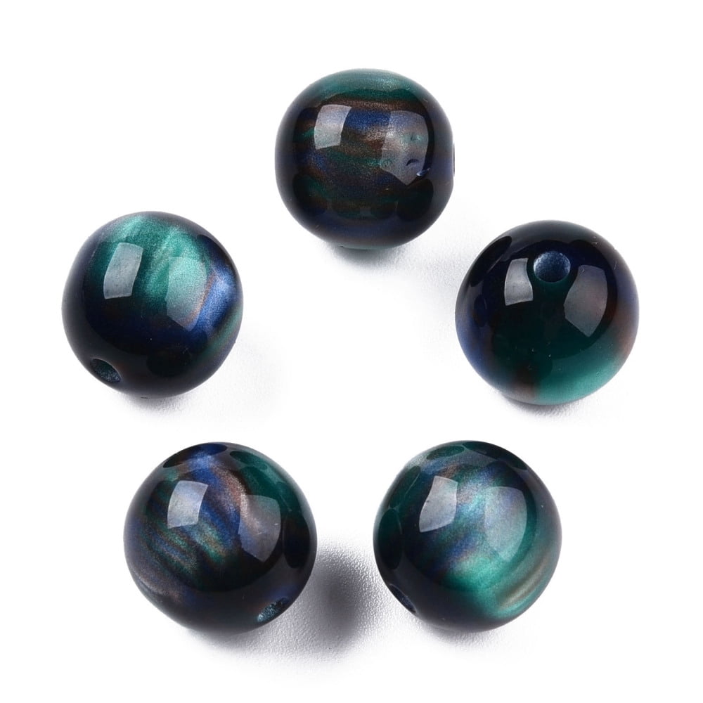 Resin Beads Imitation Gemstone Round Light Sea Green 12x11.5mm