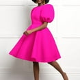 thumbnail image 2 of Women's Round Neck Puff Sleeve Midi Dresses Ruffle A-Line Summer Casual Dress, 2 of 8