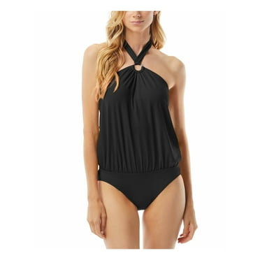 MICHAEL MICHAEL KORS Women's Black Stretch Blouson  Lined Full Coverage Tie Halter One Piece Swimsuit 6