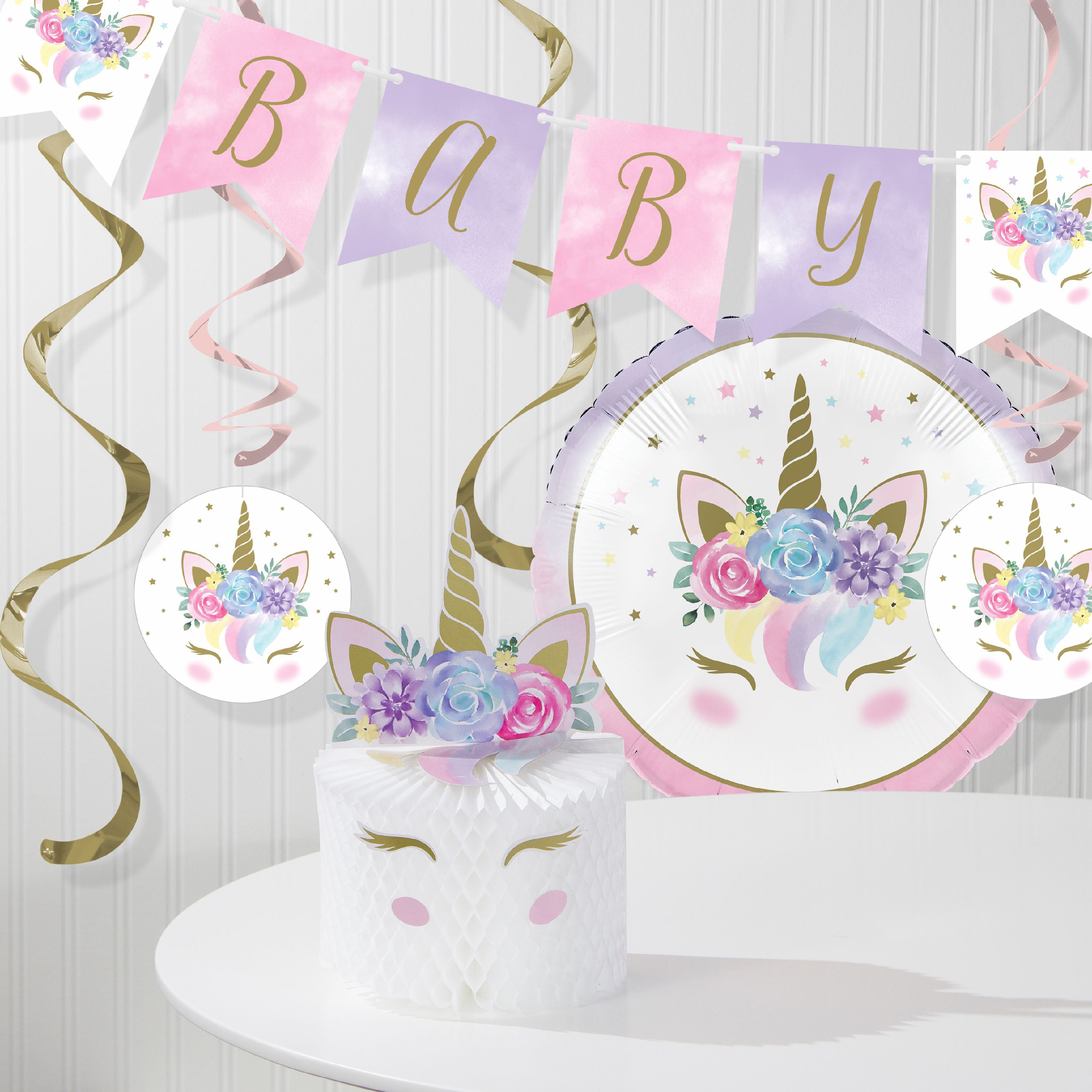 Unicorn Baby Foil Balloon 18" Floral Unicorn Girl Baby Shower Decorations 