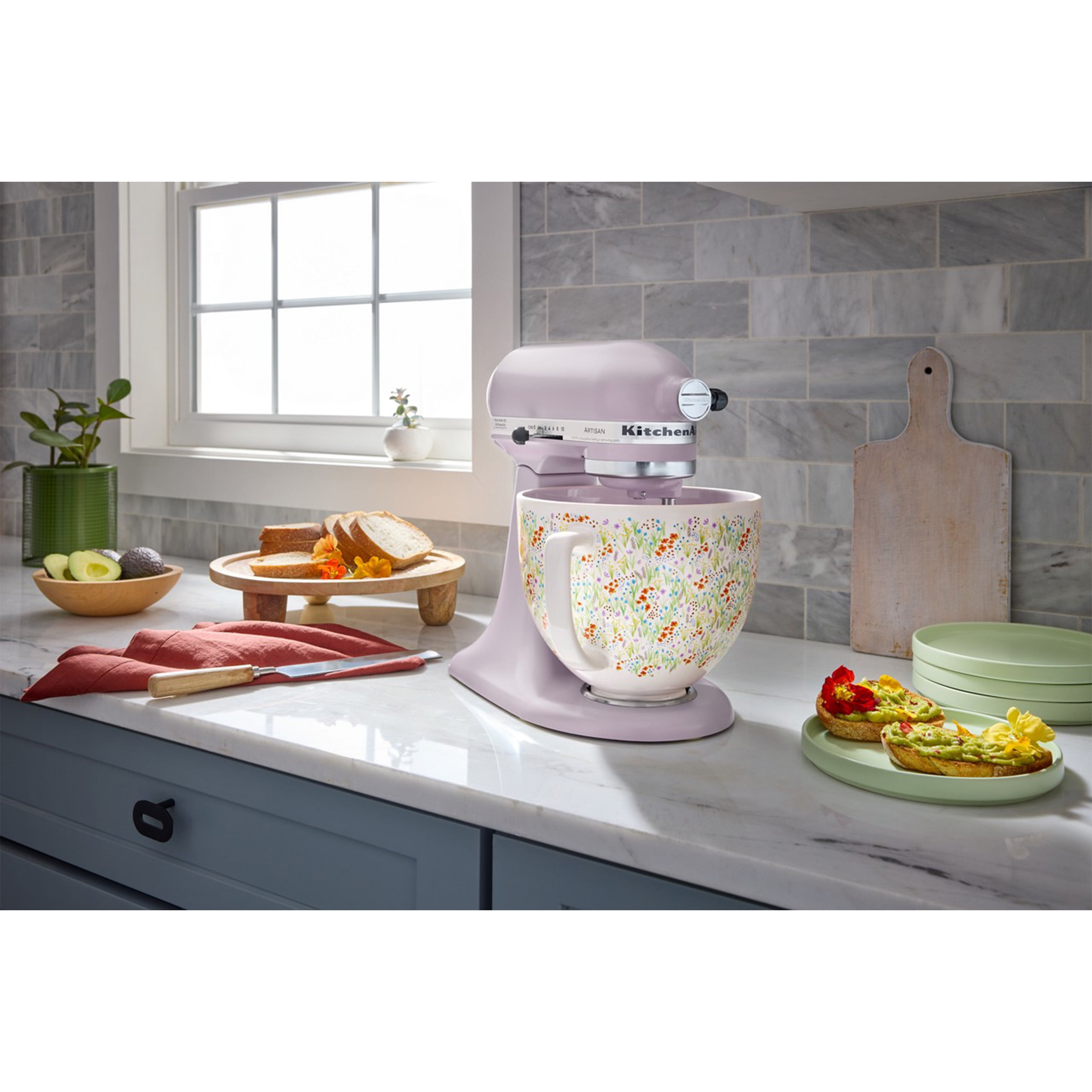 KitchenAid Artisan Series 5-Quart Tilt-Head Stand Mixer, Wildflower with Ceramic Bowl, Flat Beater, Dough Hook, Whip