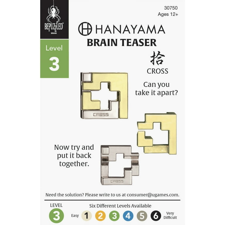 BePuzzled, Cross Hanayama Metal Brainteaser Puzzle Level 3 Ages 12