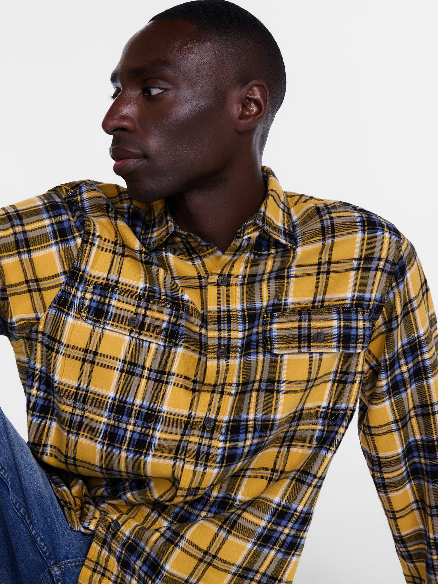 George Men's and Big Men's 100% Cotton Double Pocket Flannel Shirt, Sizes XS-3XLT