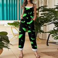 thumbnail image 5 of WULMLEO Women's Halloween Jumpsuits Cotton Linen Cute Spaghetti Strap Wide Leg Adjustable Tie Pants Casual Y2k Overalls Fall Skeleton Rompers with Side Pocket Green L, 5 of 7