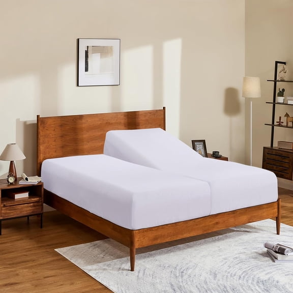 Split King/2 Pack Twin XL 100% Egyptian Cotton Fitted Sheets 600 Thread Count 16" Deep Pocket(Split King/2 Pack Twin XL Fitted Sheet, White)