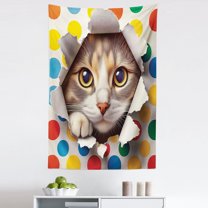 Ambesonne Cat Wall Hanging Tapestry, Mischief Kitty Peaking Dots, 30"x45", Multicolor