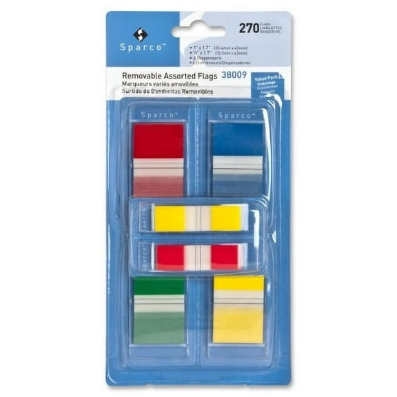 Sparco Removable Flags Combo Pack 1" , 0.50" - Rectangle - Assorted - Self-adhesive - 270 / Pack