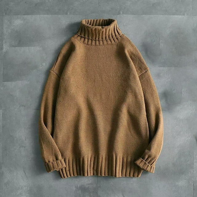 AherBiu Chandail Homme Manches Longues Col Roulé Léger chandail Automne Hiver Mode Couleur Unie Décontracté Confortable Doux