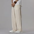thumbnail image 3 of GHSOHS Mens Cotton Linen Drawstring Pants Loose Fit Elastic Waist Straight-Legs Summer Yoga Beach Long Pants Baggy Trousers Jogger Pants with Pockets,Beige 4XL, 3 of 4