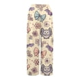 thumbnail image 4 of WTOBBY Women's Casual Halloween Print Elastic Waist Drawstring Pockets Wide Leg Straight Trousers, Seasonal Novelty Comfort Pants,Khaki L, 4 of 6