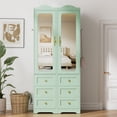 thumbnail image 5 of Cyehnenx Armoire Wardrobe Closet, 69.5" H Wood Bedroom Armoires Cabinet with Mirror Door and 3 Drawers, Clothing Storage Cabinet with Hanging Rod & Sensor Light for Bedroom, Green (2 Set), 5 of 8