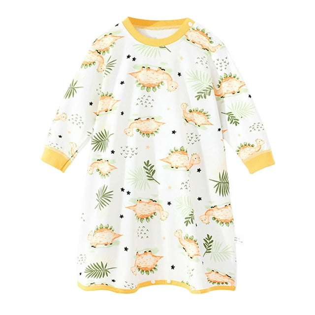 Hiiyo Chemise de Nuit à Manches Longues Col Rond en Coton pour Bébés Garçons Filles, Tailles 3M-4T
