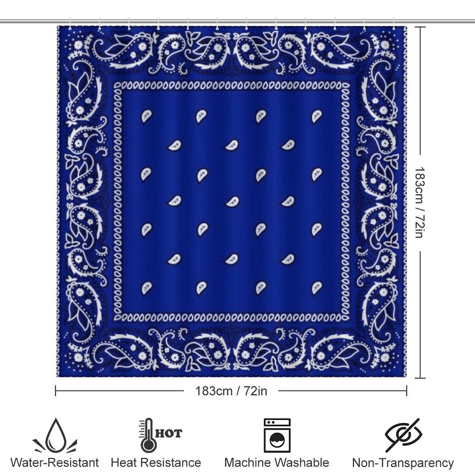Bandana Pattern Shower Curtain Bathroom Sets Toilet Lid Rug, Bath Mat And Contour Mat, Shower Curtain 4Pcs