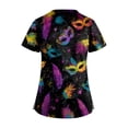 thumbnail image 3 of Mardi Gras Scrub Tops for Women Carnival Short Sleeve Mask Print Uniform Sequins Feathers Print V Neck Novelty Scrubs with Pockets Black XL, 3 of 4