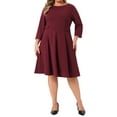thumbnail image 2 of Women's Plus Size Office Dress 3/4 Sleeve 50s 60s Vintage Cocktail Dress Wear to Work Dresses 1X Burgundy, 2 of 6