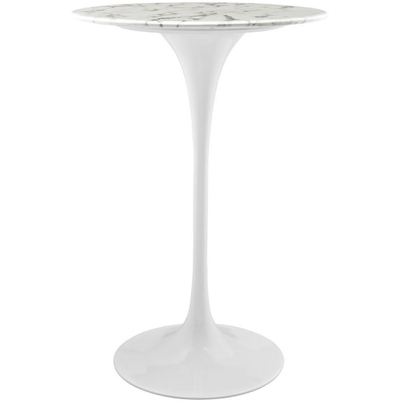 Modern Contemporary 28Inches Artificial Marble Bar Table, White, Marble, Steel