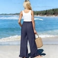 thumbnail image 6 of Satingcolo Women Linen Pants Summer Ruffle Wide Leg Palazzo Pant Smocked Waist Travel Lounge Trousers Beach Vacation Outfits Navy L, 6 of 8